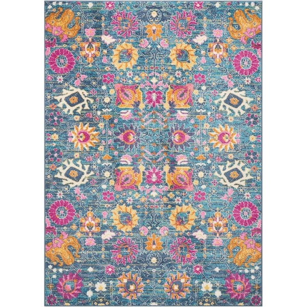 Palacedesigns 7 x 10 ft. Denim Blue Florals Distressed Area Rug - Denim Blue - 7' x 10' PA3651490 - main